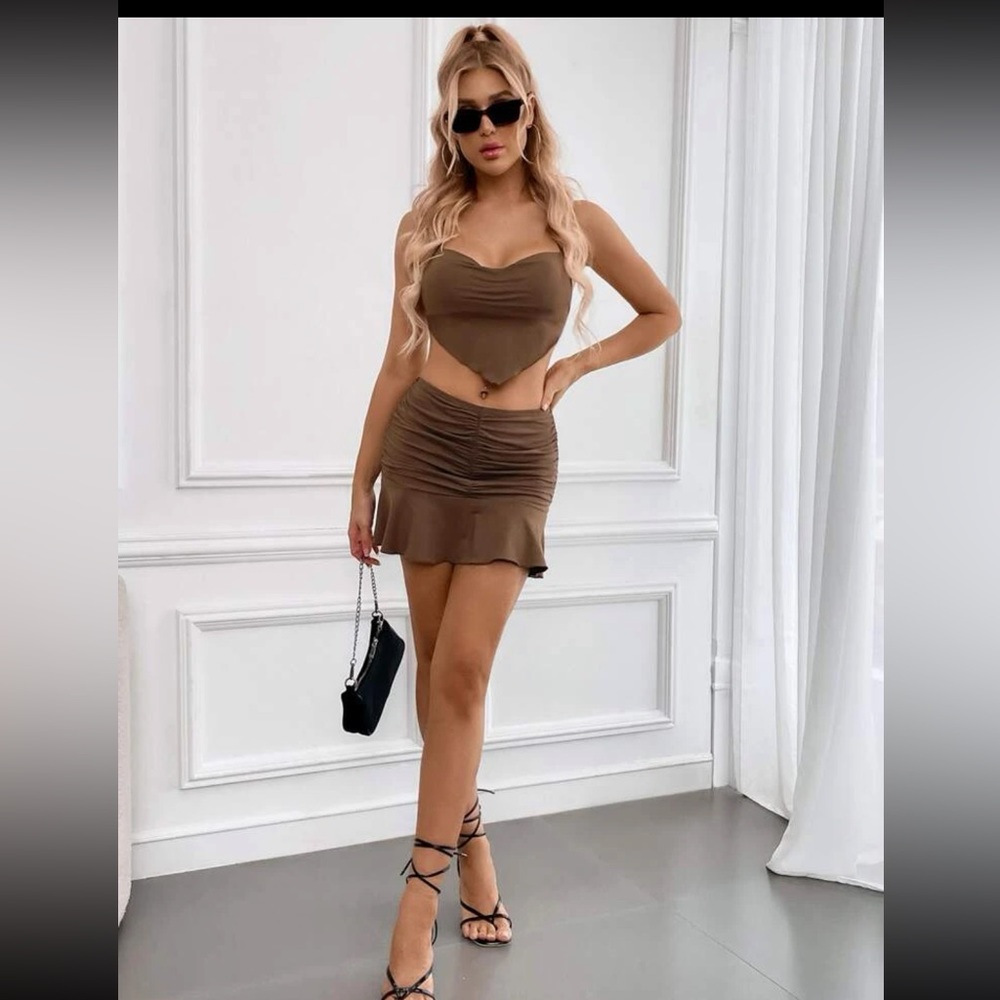 SHEIN DRAPED BANDANA TIE BACKLESS CROP HALTER TOP & SKIRT